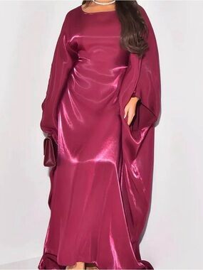 Elegant Satin Maxi Dress in Deep Magenta